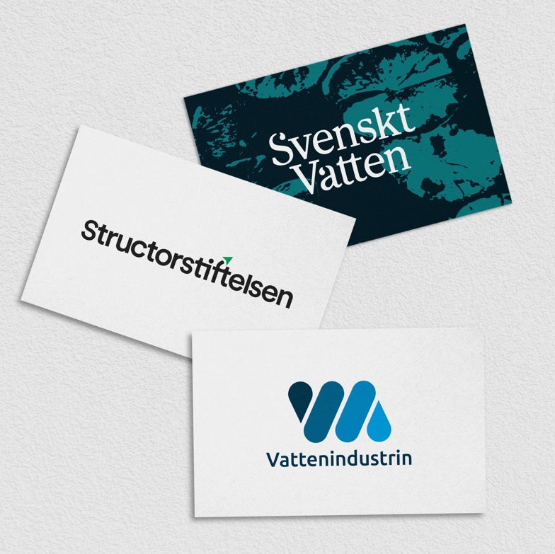 Tre logotyper: Svenskt Vatten, Structorstiftelsen och Vattenindustrin